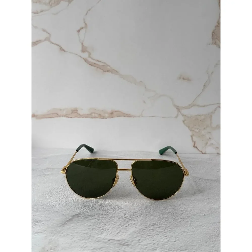 NEW Bottega Veneta BV1302S Gold Green Aviator Sunglasses